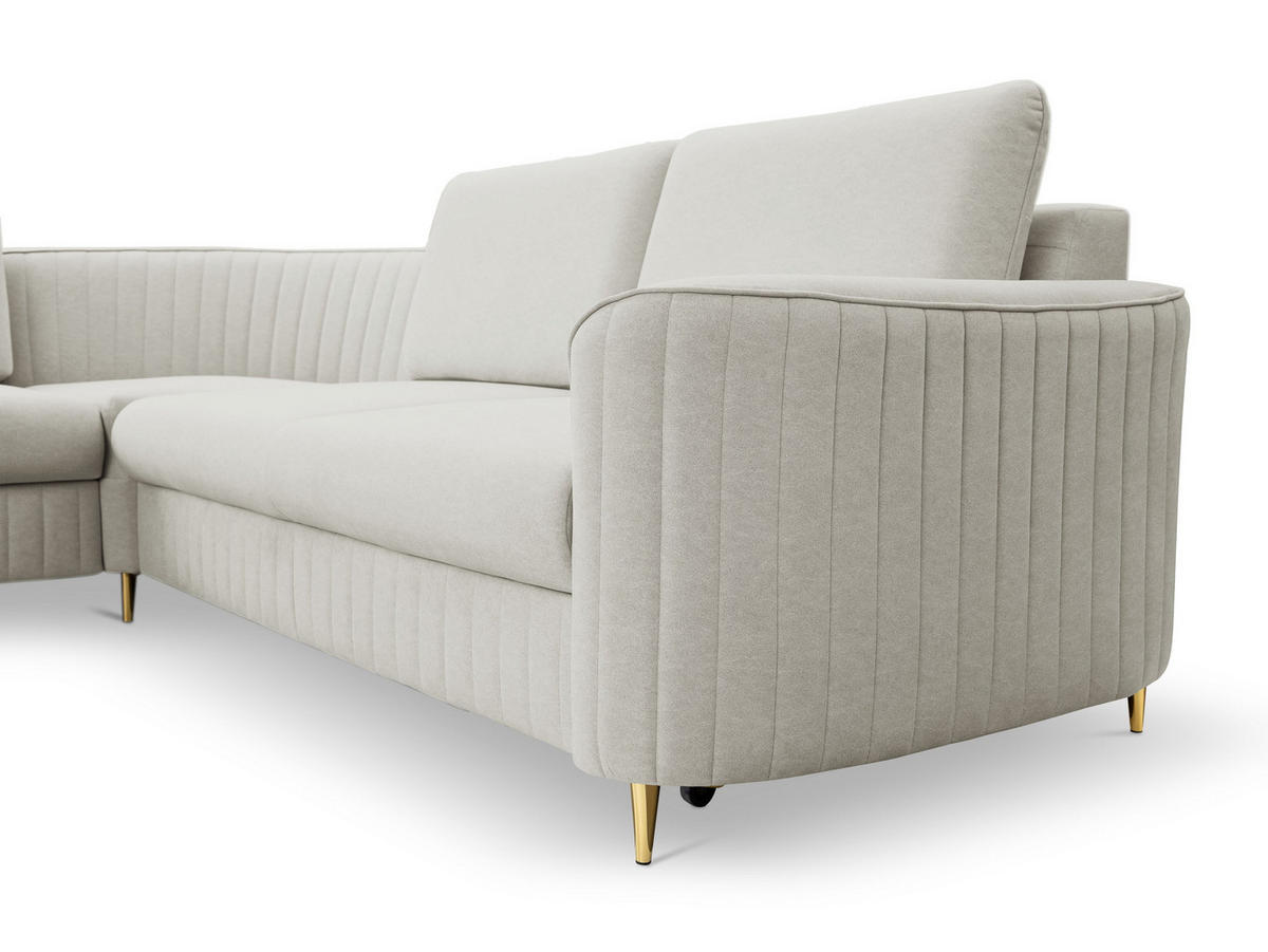 ECKSOFA VELA R-S Hellgrau Velours-Stoff mit Schlaffunktion - Hellgrau, Holz (251/251cm) - MASSENO