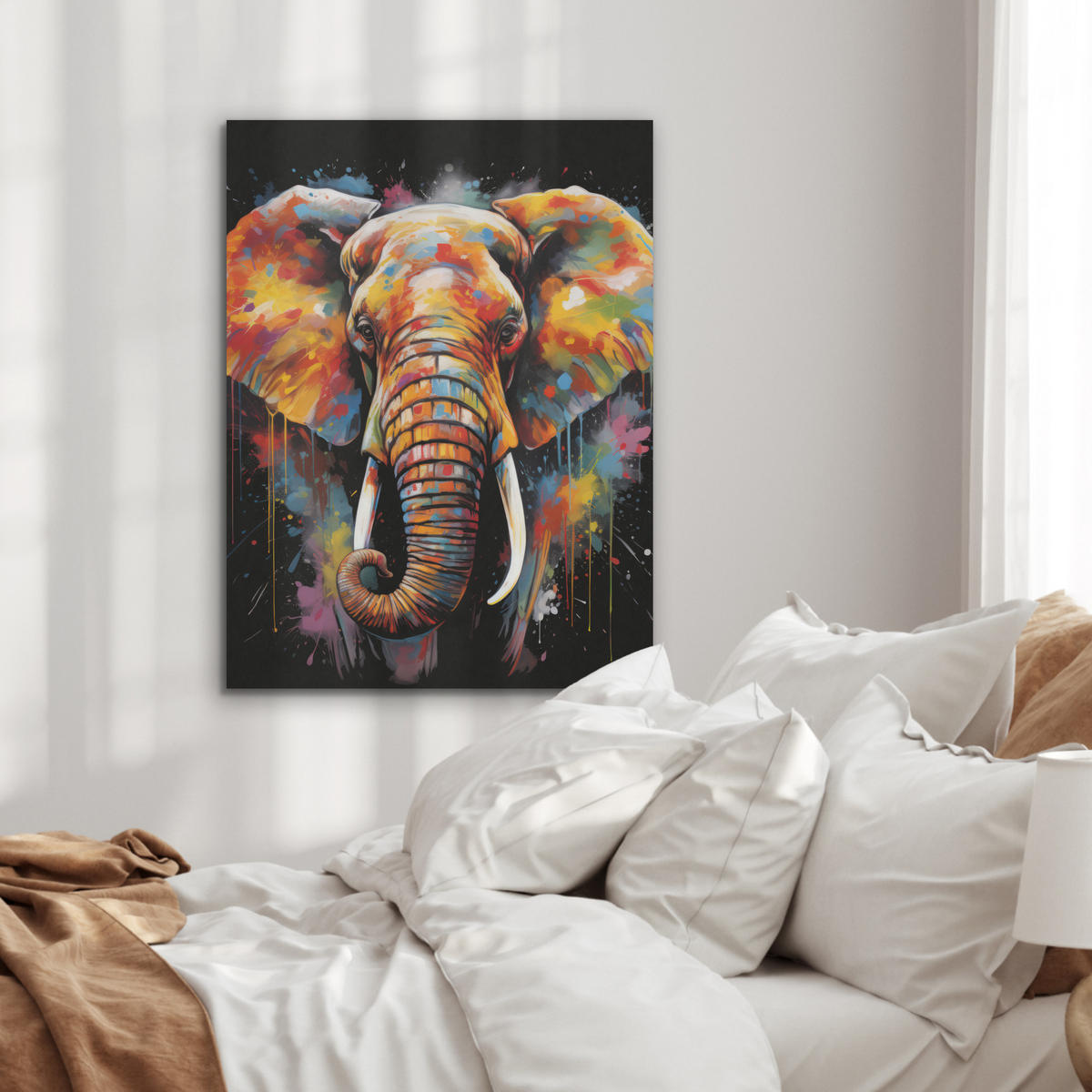 AKUSTIKPANEEL Elefant - Graffiti - Schwarz - Tiere - Farben 60x80 cm - Schwarz, Textil (60/0.9/80cm) - MuchoWow