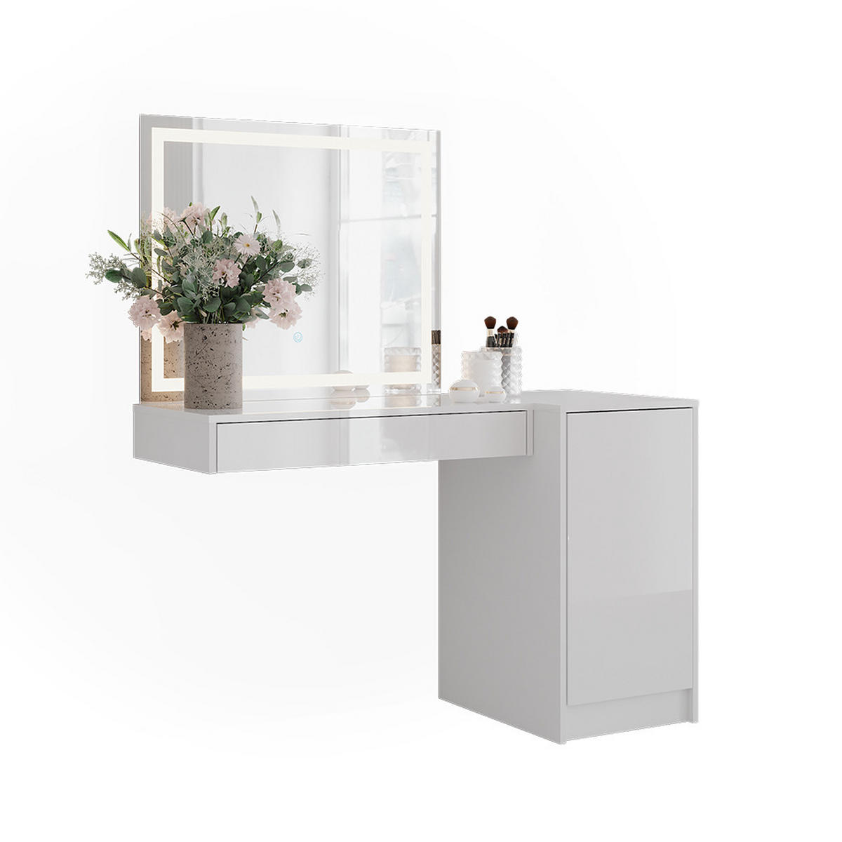 SCHMINKTISCH Sherry Weiß/Weiß Hochglanz 120 cm 3 Teile - Weiß Hochglanz, Holzwerkstoff (120/76/50.1cm) - Vicco