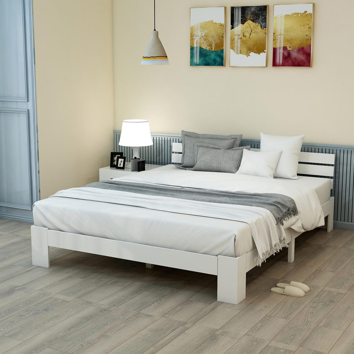 HOLZBETT 140/200 cm DE-03867, mit Kopfteil und Lattenrost, in Weiß - Weiß, Holz (140/200cm) - ComfortXL