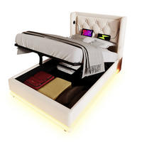 POLSTERBETT 90/200 cm Beige Baumwolle mit Stauraum und USB-Ladefunktion mit Matratze - Beige, Textil (90/200cm) - OKWISH