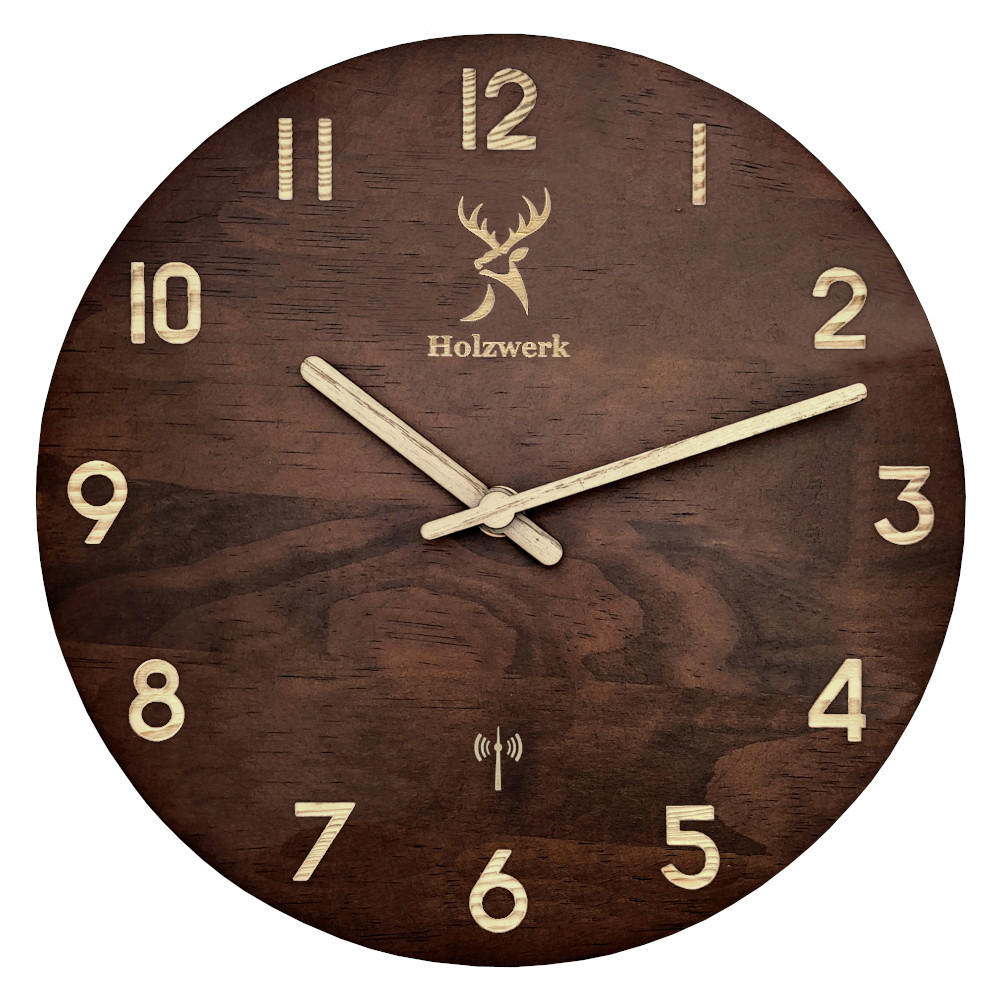 WANDUHR Holz Designer WINTERBERG (FUNK) Loft Wand Uhr, braun - Dunkelbraun/Beige, Holz (25/25/2.2cm) - Holzwerk