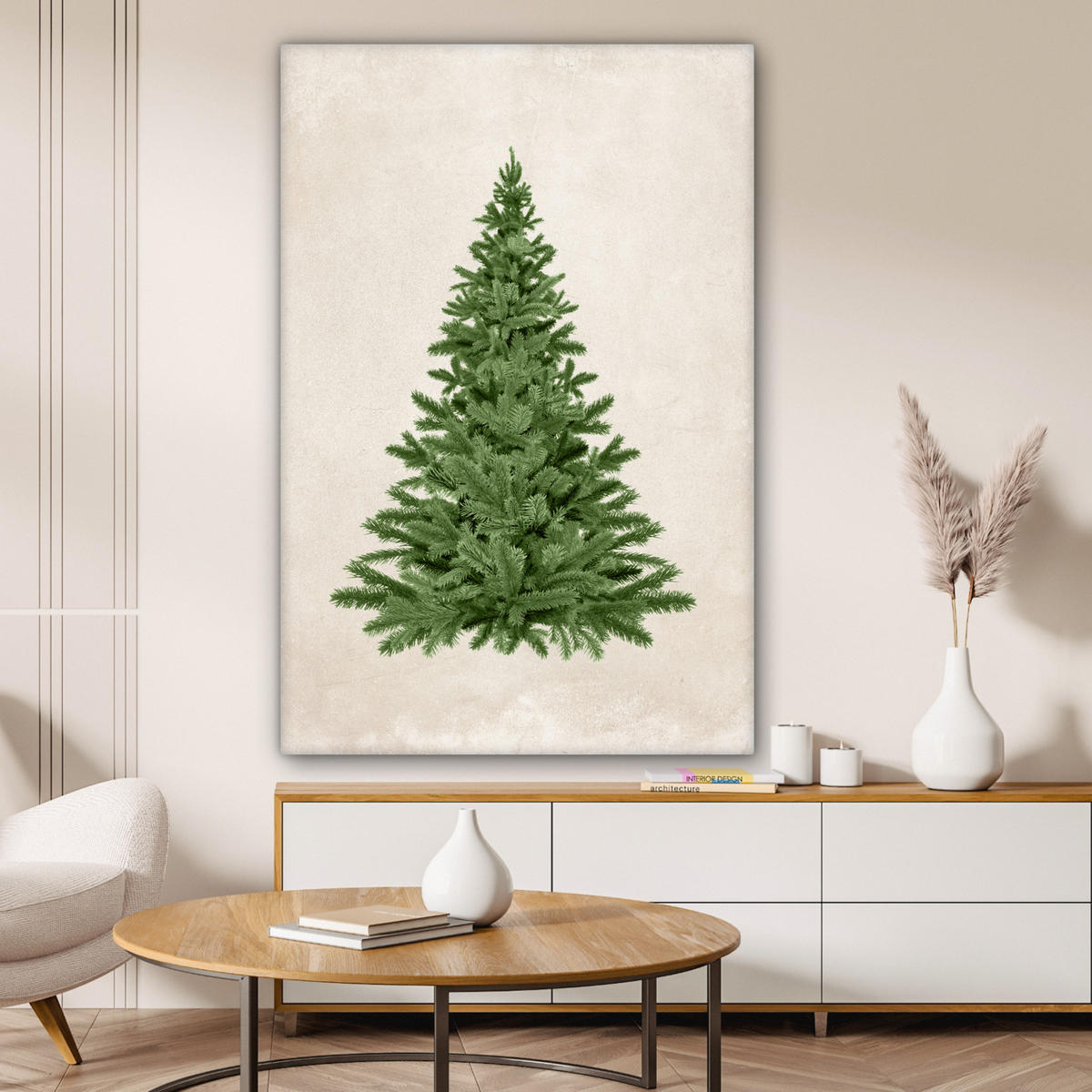 LEINWANDBILD Weihnachtsbaum - Grün - Weihnachten - Feiertage Deko XXL 80x120 cm - Olivgrün, Textil (80/120cm) - MuchoWow