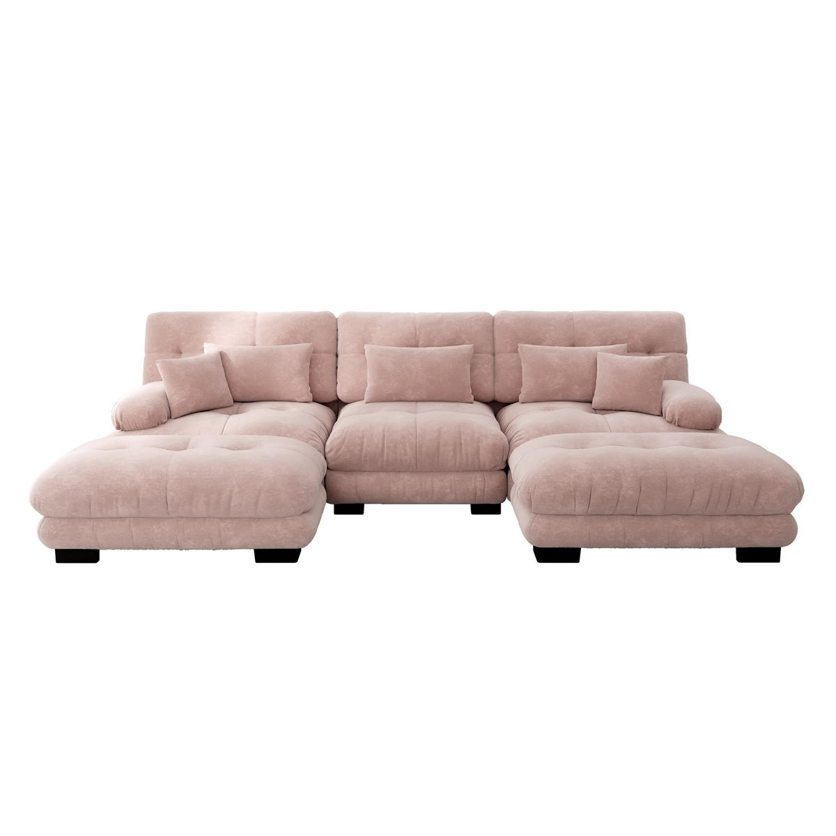 WOHNLANDSCHAFT DE-34065 U-förmig mit Ottoman Rosa - Pink, Holz (145/81/313cm) - ComfortXL