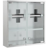MEDIZINSCHRANK Edelstahl 430 gehärtetes Glas Silber - Silberfarben, Metall (46/48/12cm) - HOMCOM