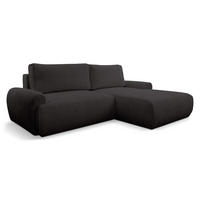 ECKSOFA Moon in L-Form mit Schlaffunktion und Bettkasten, Farbe: Schwarz, Bouclé-Stoff, Ottomane Rechts - Schwarz, Textil (260/136cm) - VENASI MÖBEL
