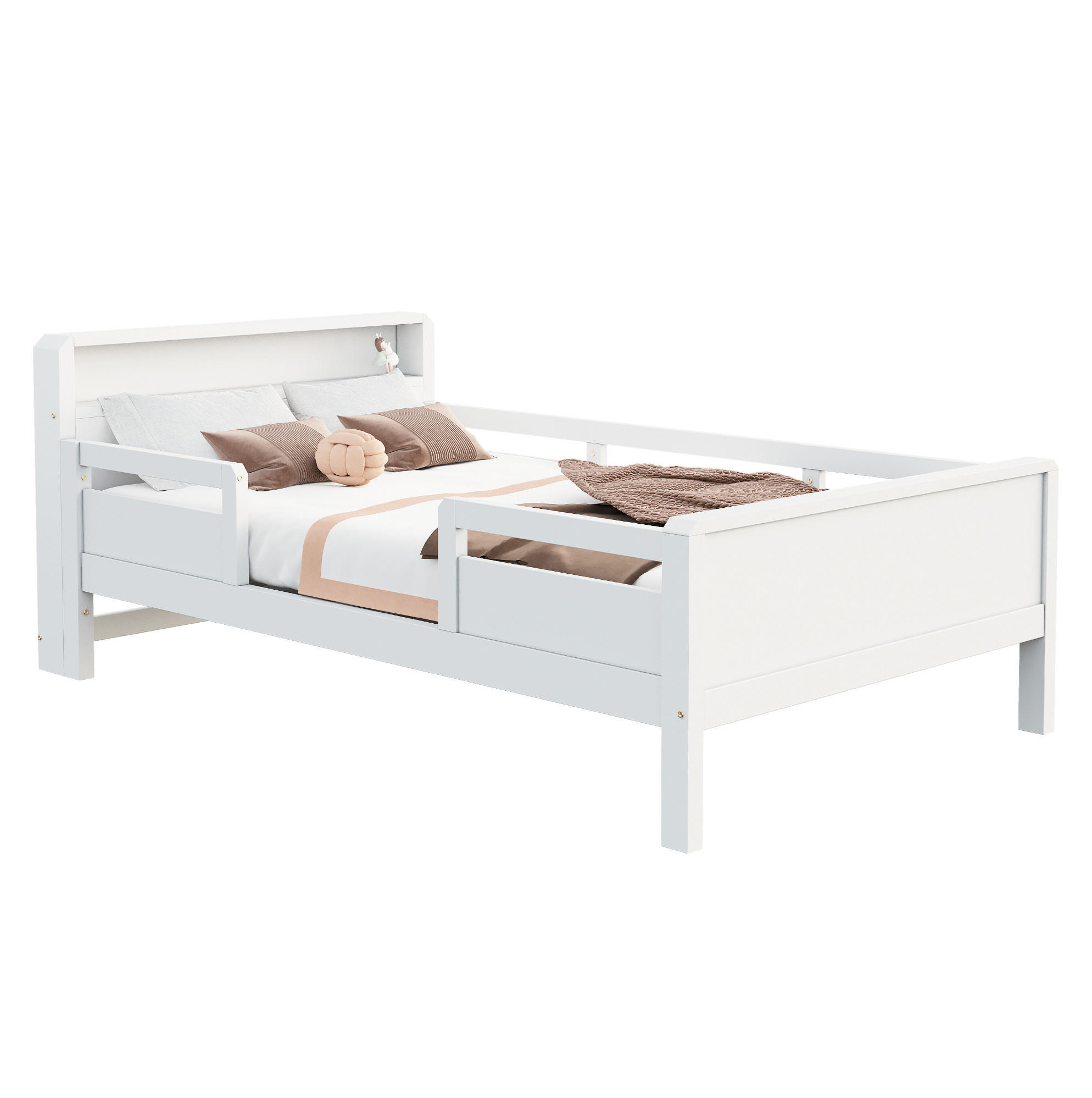 KINDERBETT 90/200 cm Weiß aus Kiefernholz mit LED-Leuchte und Ablagefach - Weiß, Holz (90/200cm) - OKMYHOME