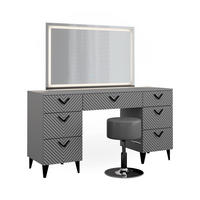 SCHMINKTISCH Anett Grau 150 cm mit LED Spiegel und Hocker - Grau, Holzwerkstoff (150/78.1/45cm) - Vicco