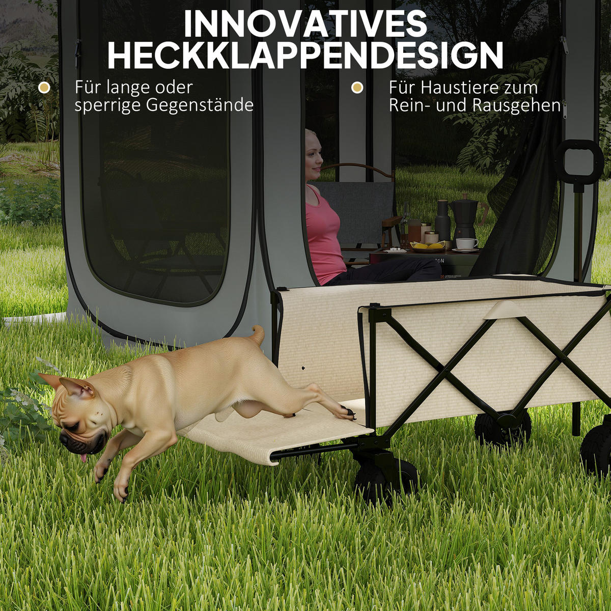 GARTENWAGEN 100 kg belastbar, klappbar Transportwagen mit herausnehmbare Plane - Beige, Metall (48/92/90cm) - Outsunny