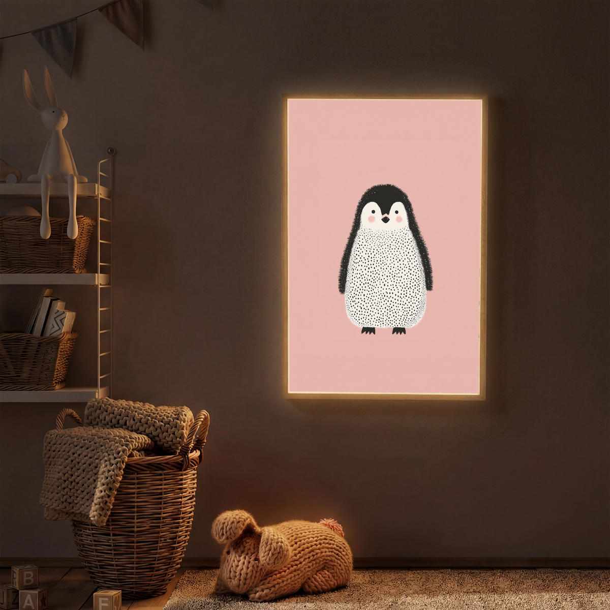 NÁSTĚNNÁ LAMPA S AKUMULÁTOREM Tučňák - Tečky - Minimalistický - Růžový 60x90 cm - růžová, kompozitní dřevo (60/90/8cm) - OnlyWow