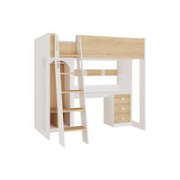 HOCHBETT 90 x 190 cm mit Kleiderschrank und Schreibtisch – Natur und Weiß - ALVENOU - Naturfarben, Holz - Vente-Unique