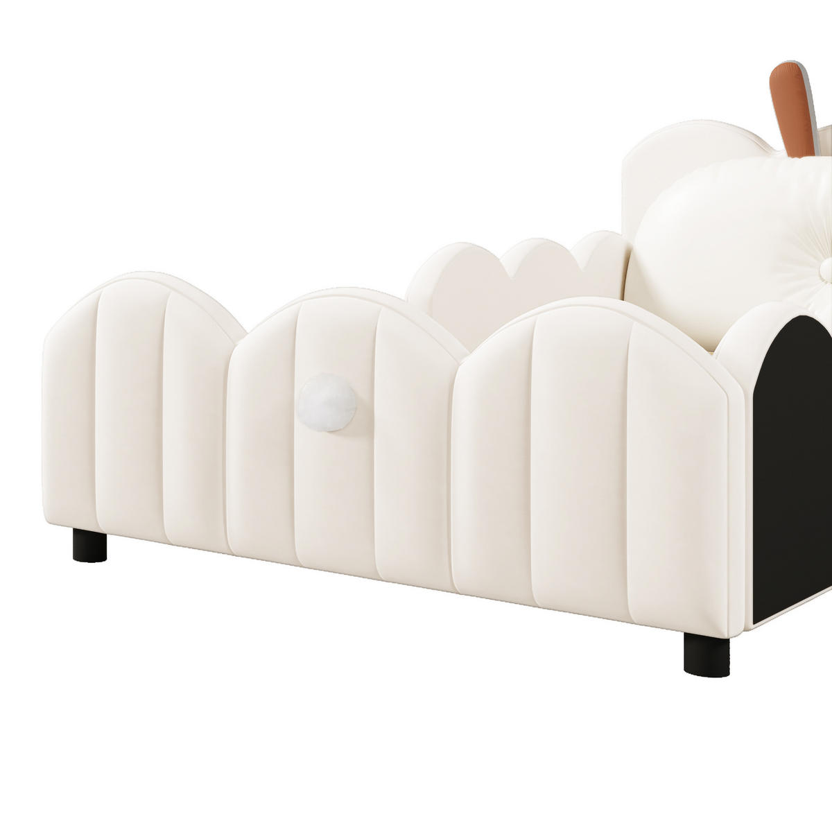 KINDERBETT 90/200 cm in Beige Samt mit Schutzgeländern und Kaninchen-Kopfteil - Beige/Schwarz, Holzwerkstoff/Textil - STILVORA