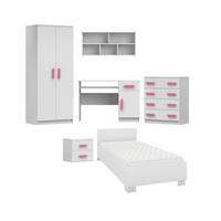 KINDERZIMMER-SET INGE I Weiß/Rosa 6-teilig - Weiß/Rosa, Holzwerkstoff (419/193/206cm) - Deine Möbel 24