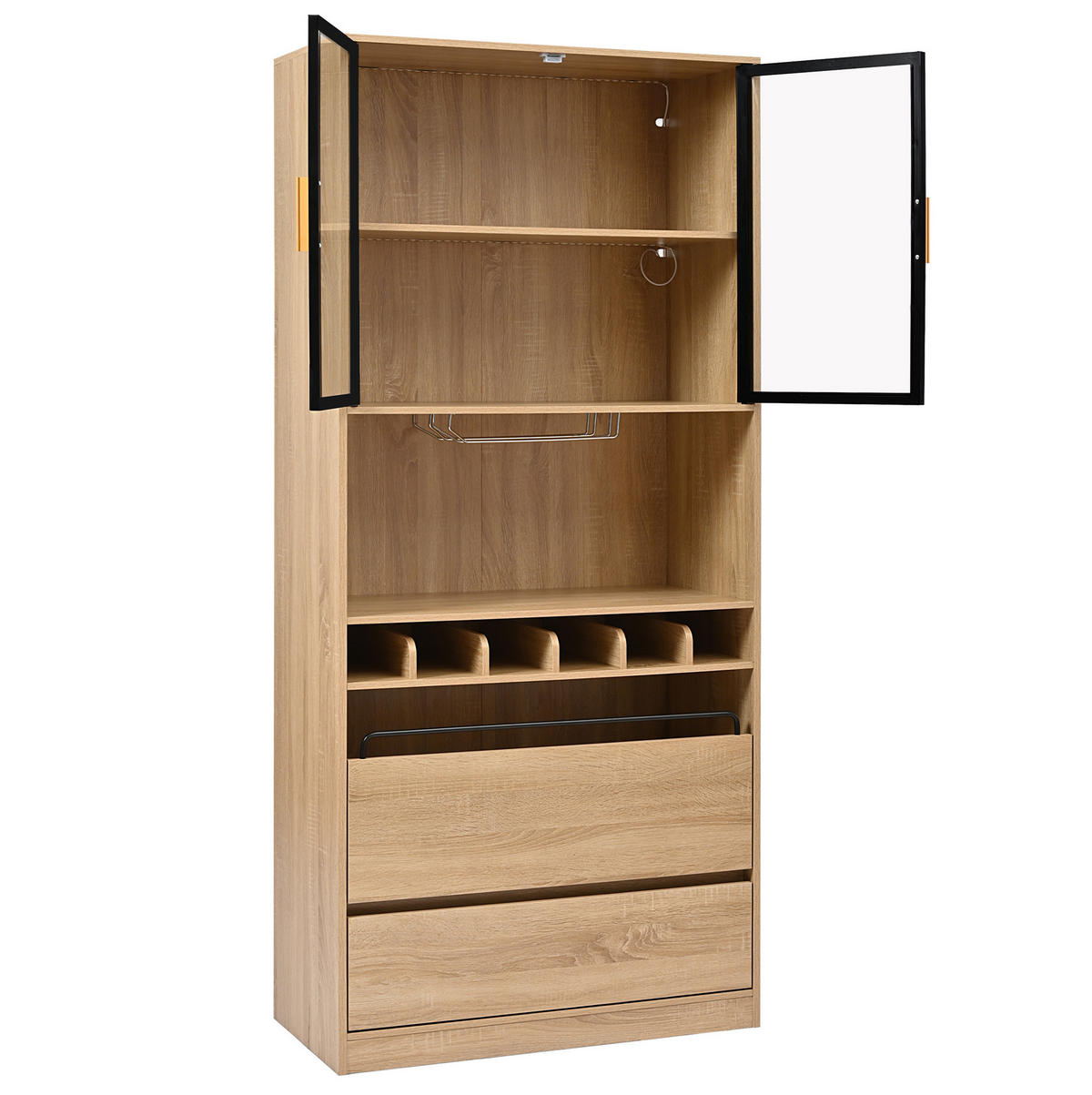 VITRINENSCHRANK aus MDF 80x40x180 cm Natur mit LED-Beleuchtung und abnehmbarem Weinglashalter - Naturfarben, Holzwerkstoff (80/180/40cm) - IVMEU