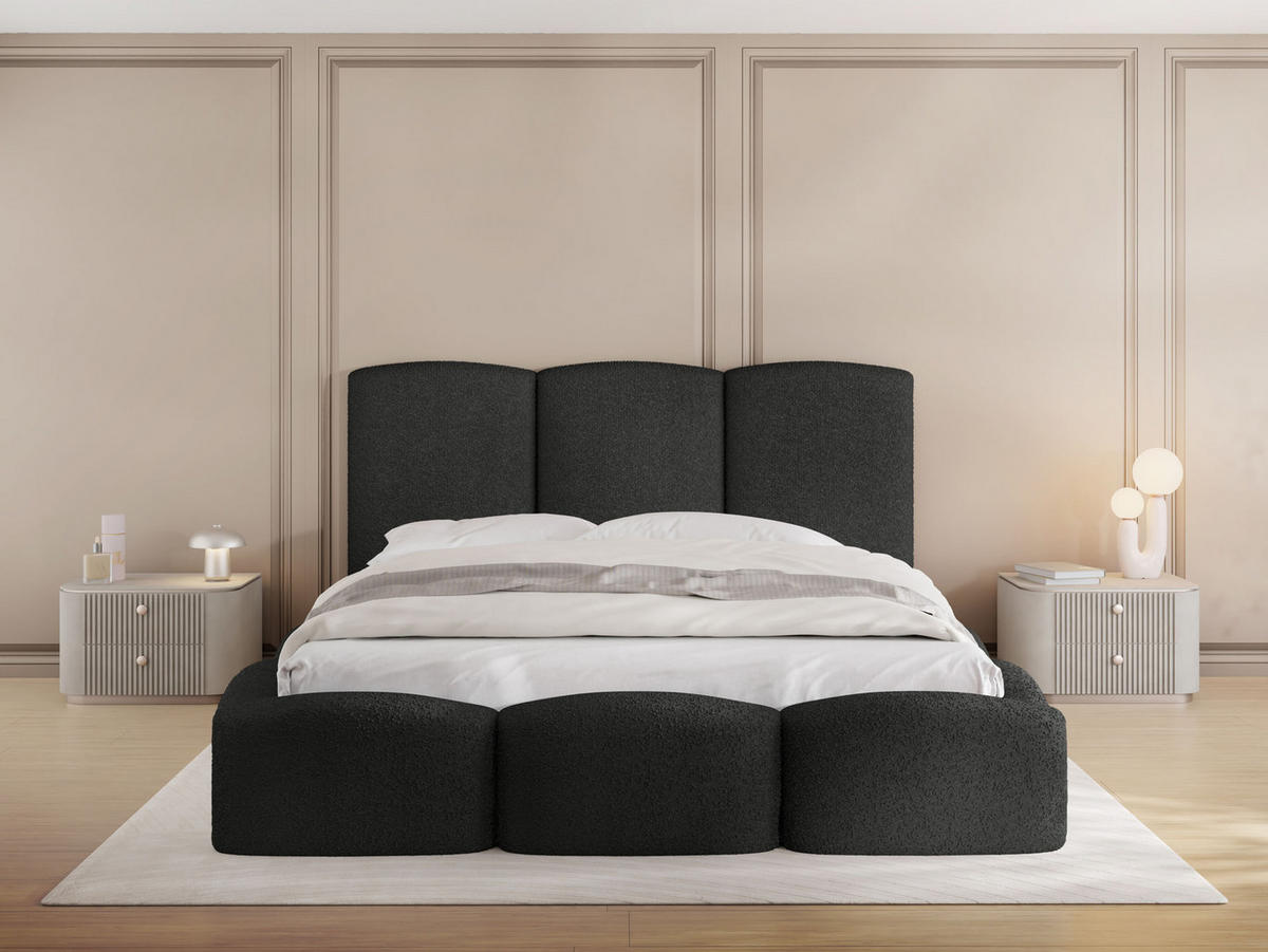 POLSTERBETT Harmony mit Bettkasten, Schwarz Boucle 200x200 cm - Birkefarben/Schwarz, Holz/Holzwerkstoff (200/200cm) - WFL GROUP