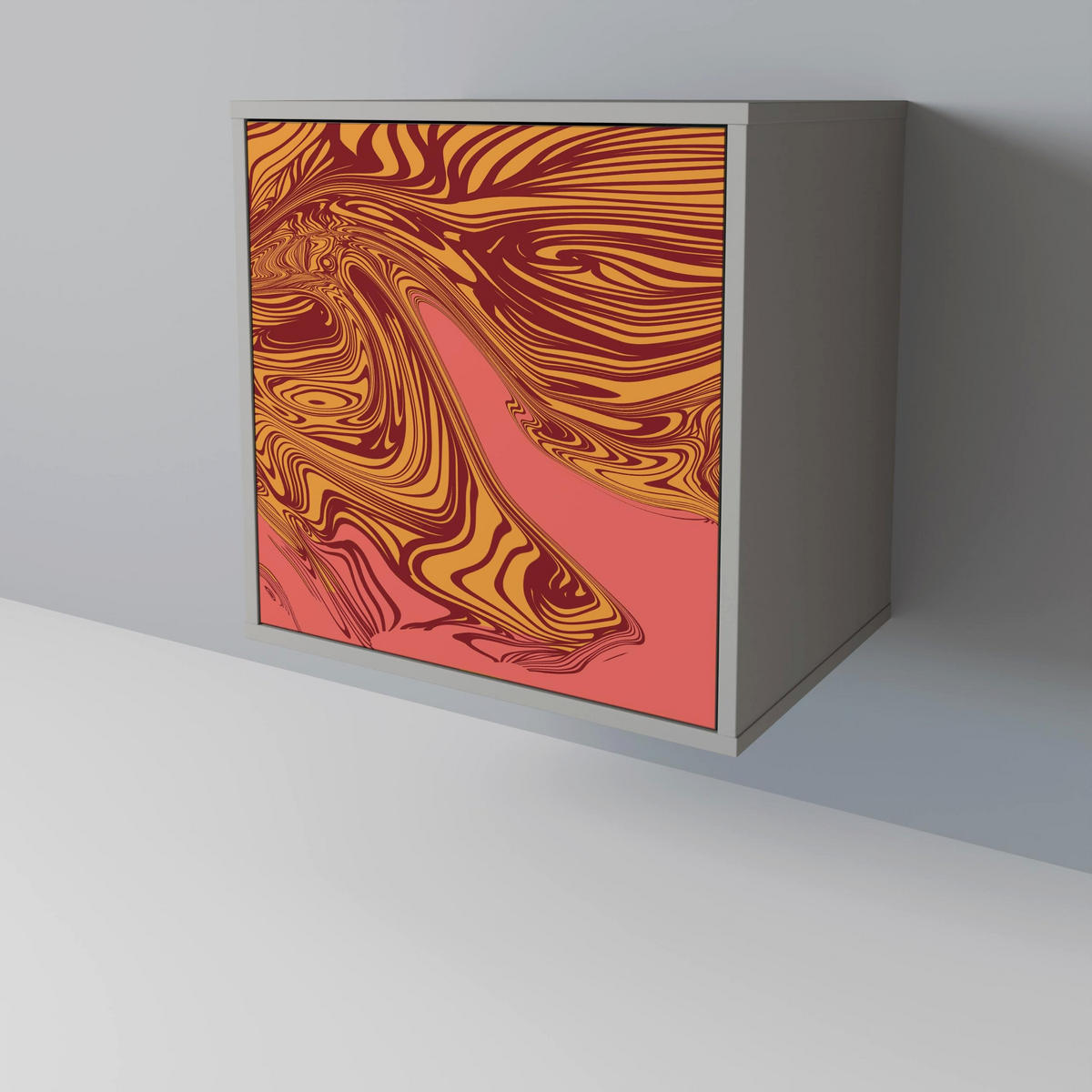 SIDEBOARD FLOATING THOUGHTS, Grau, 57,5x42x70,5 cm, Schwarze Metall-Sternfüße - Multicolor/Schwarz, Holzwerkstoff/Metall (57.5/70.5/42cm) - SpaceRebels