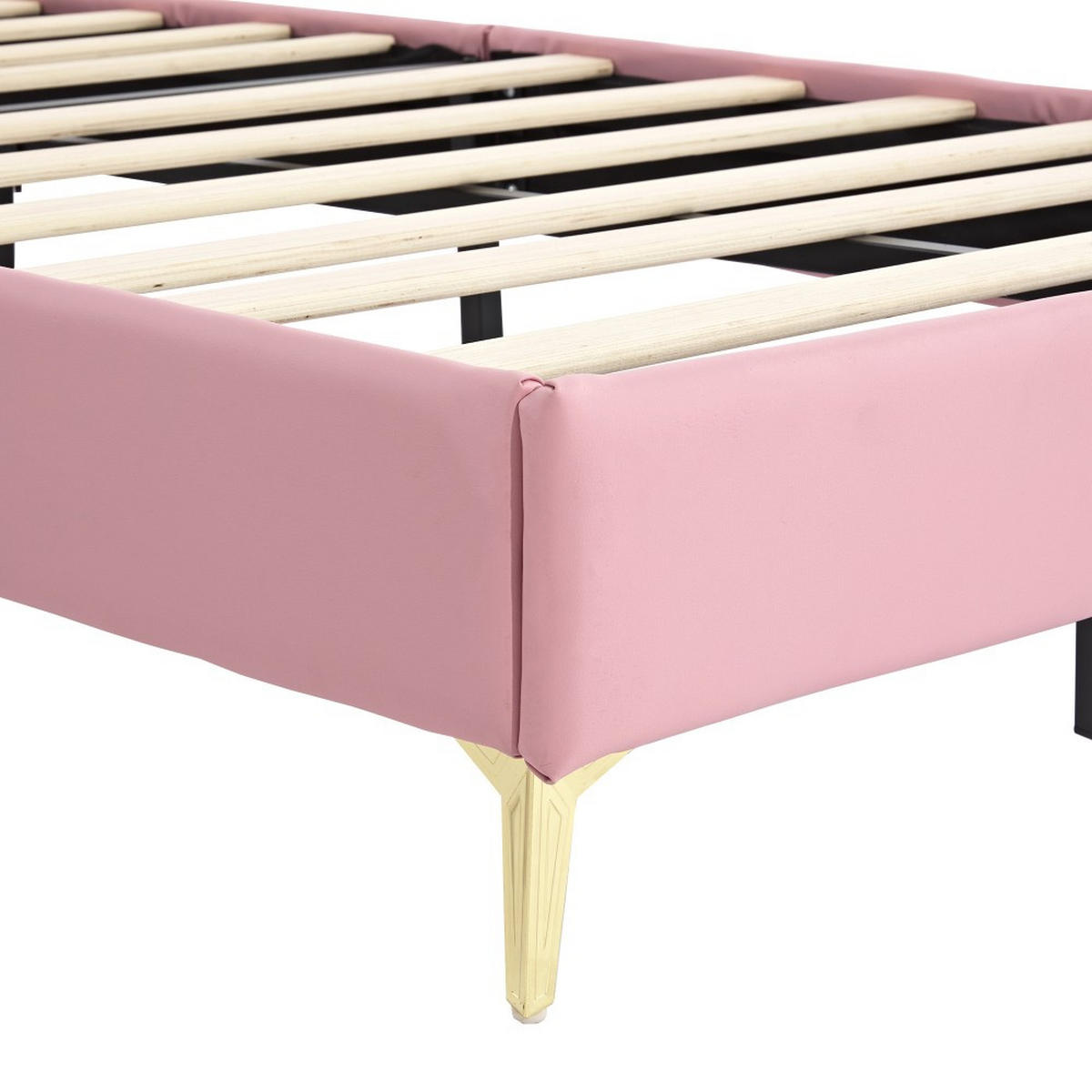 KINDERBETT 90x200cm in Rosa PU, Kopfteil mit Krone - Pink, Holz (90/200cm) - KOMHTOM