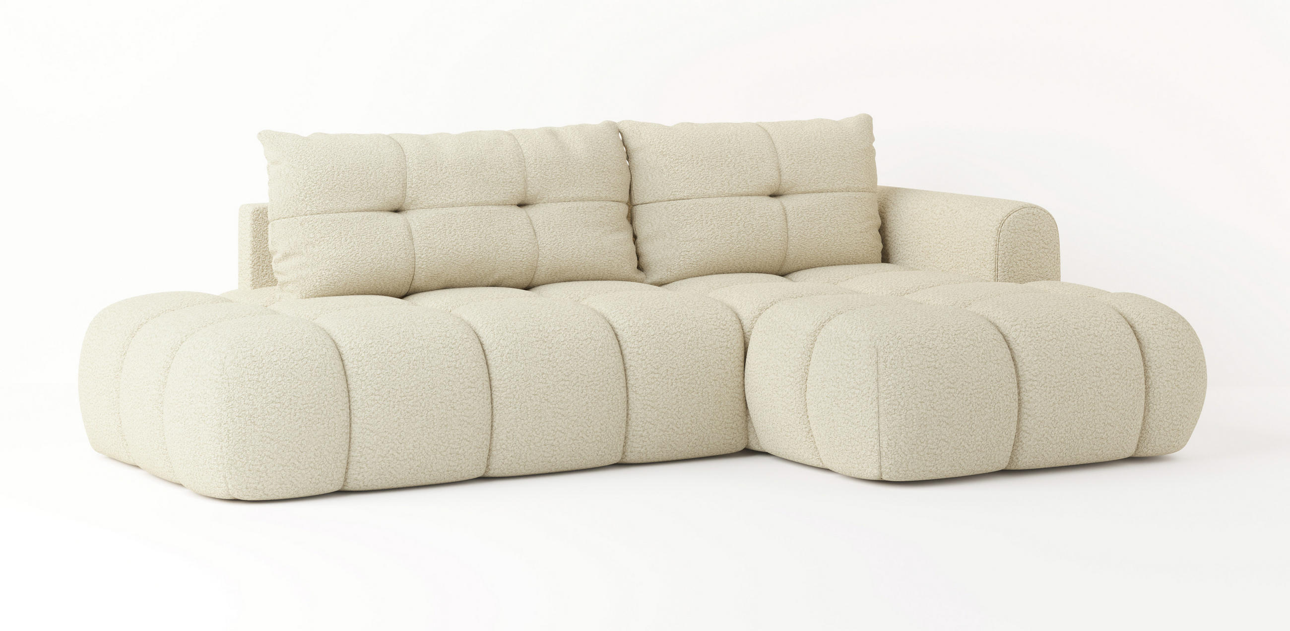 ECKSOFA FLUMA R-S Creme Boucle-Stoff mit Schlaffunktion - Creme, Holz (274/165cm) - MASSENO