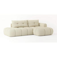 ECKSOFA FLUMA R-S Creme Boucle-Stoff mit Schlaffunktion - Creme, Holz (274/165cm) - MASSENO