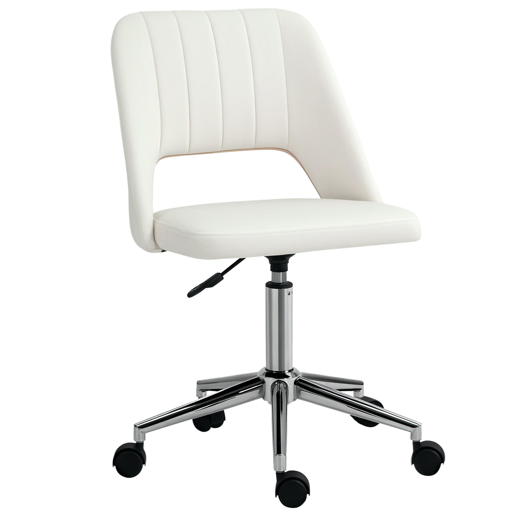 HÖHENVERSTELLBARER Schreibtischstuhl mit Rollen, 360° drehbar, Jakobsmuschel-Form, Schaumstoff, 49 x 60 x 79-91 cm, Cremeweiß - Creme, Textil (60/91/49cm)