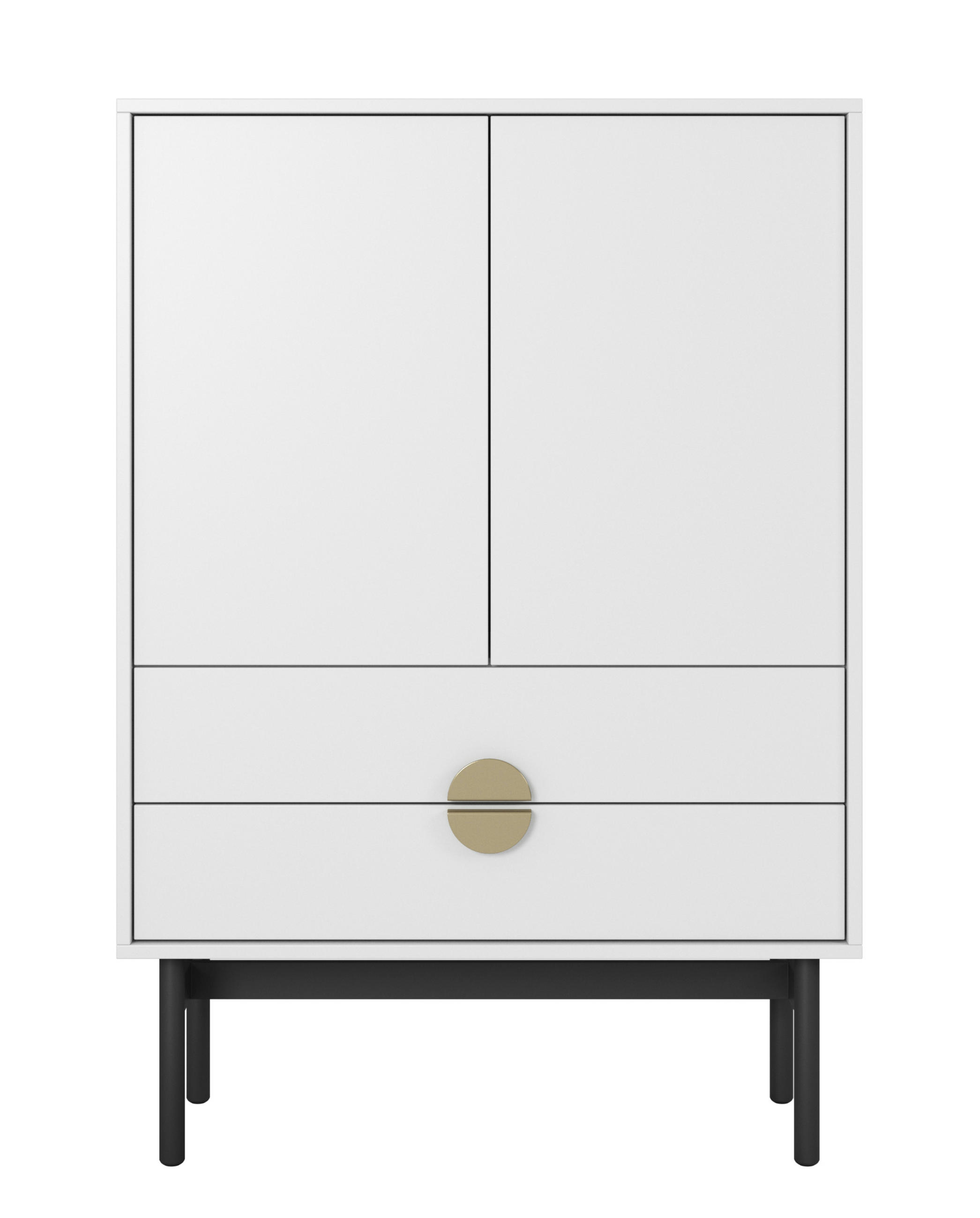 HIGHBOARD Stoon Weiß / Schwarz mit 2 Schubladen 85 cm - Goldfarben/Schwarz, Holzwerkstoff/Metall (85.5/123.7/38cm) - Selsey