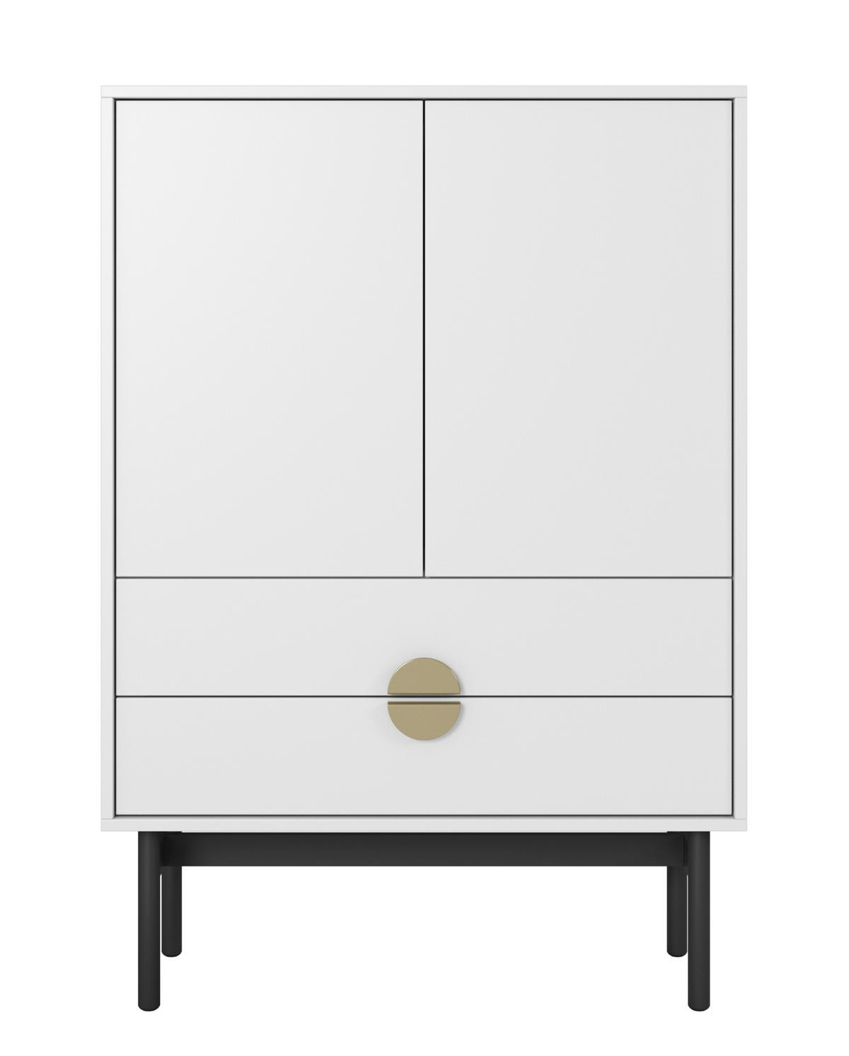 HIGHBOARD Stoon Weiß / Schwarz mit 2 Schubladen 85 cm - Goldfarben/Schwarz, Holzwerkstoff/Metall (85.5/123.7/38cm) - Selsey