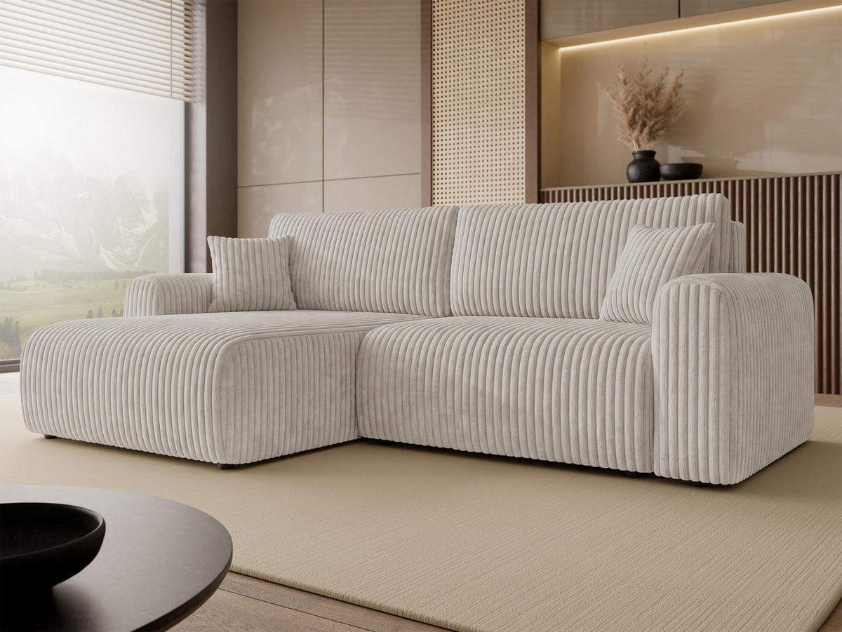 ECKSCHLAFSOFA Floryn L Cord Bis - Schwarz/Naturfarben, Holz/Kunststoff (245/145cm) - MIRJAN24