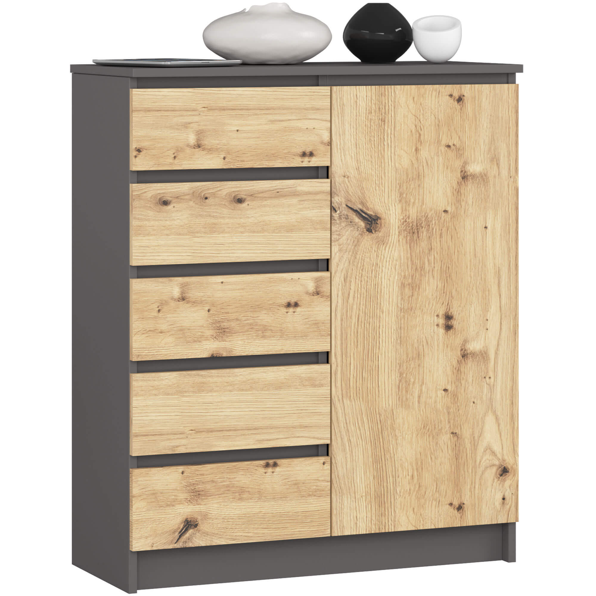 KOMMODE Grau, Eiche Artisan 80x35x97 cm - Eiche Artisan/Grau, Holzwerkstoff (80/97/35cm) - Akord