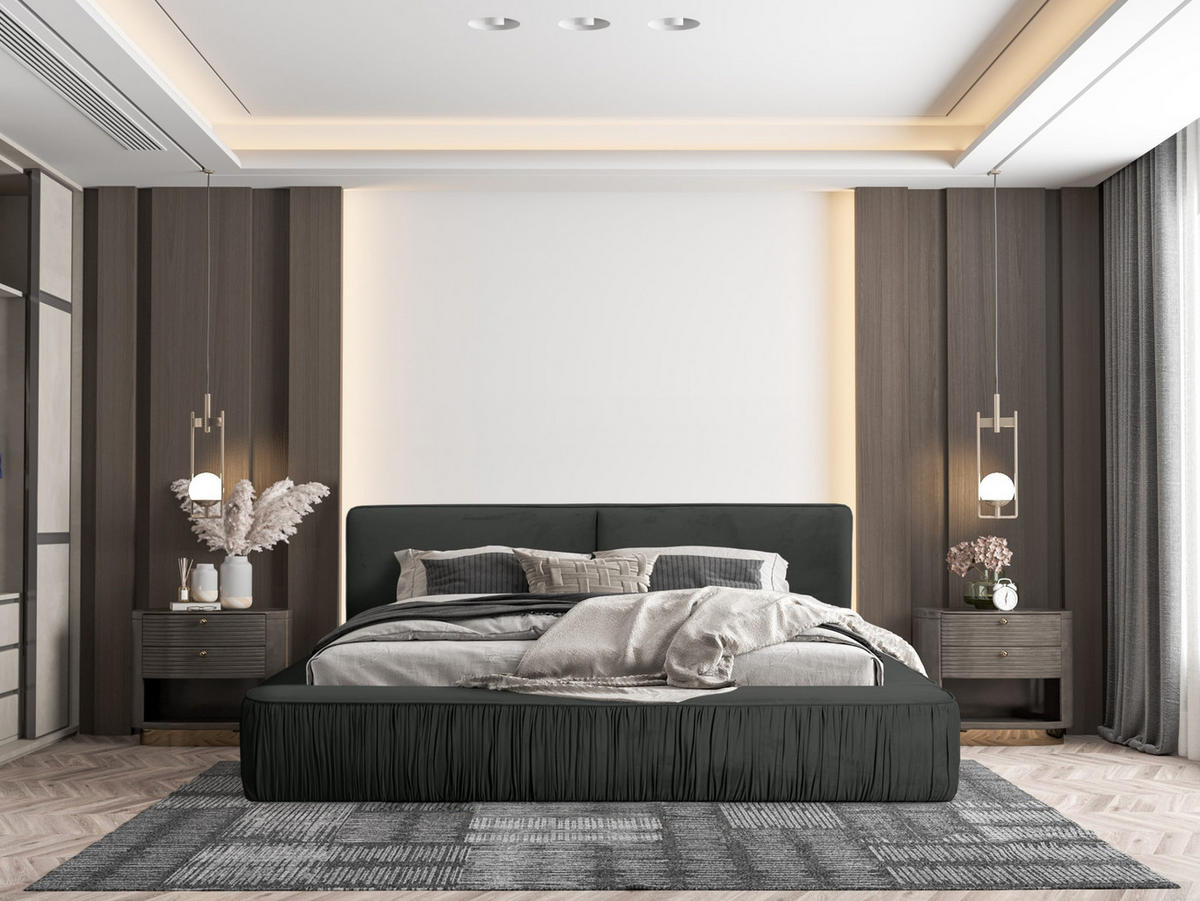 POLSTERBETT aus Polyester Fonni 180x200 cm, Graphit - Graphitfarben, Textil (180/200cm) - Fedve