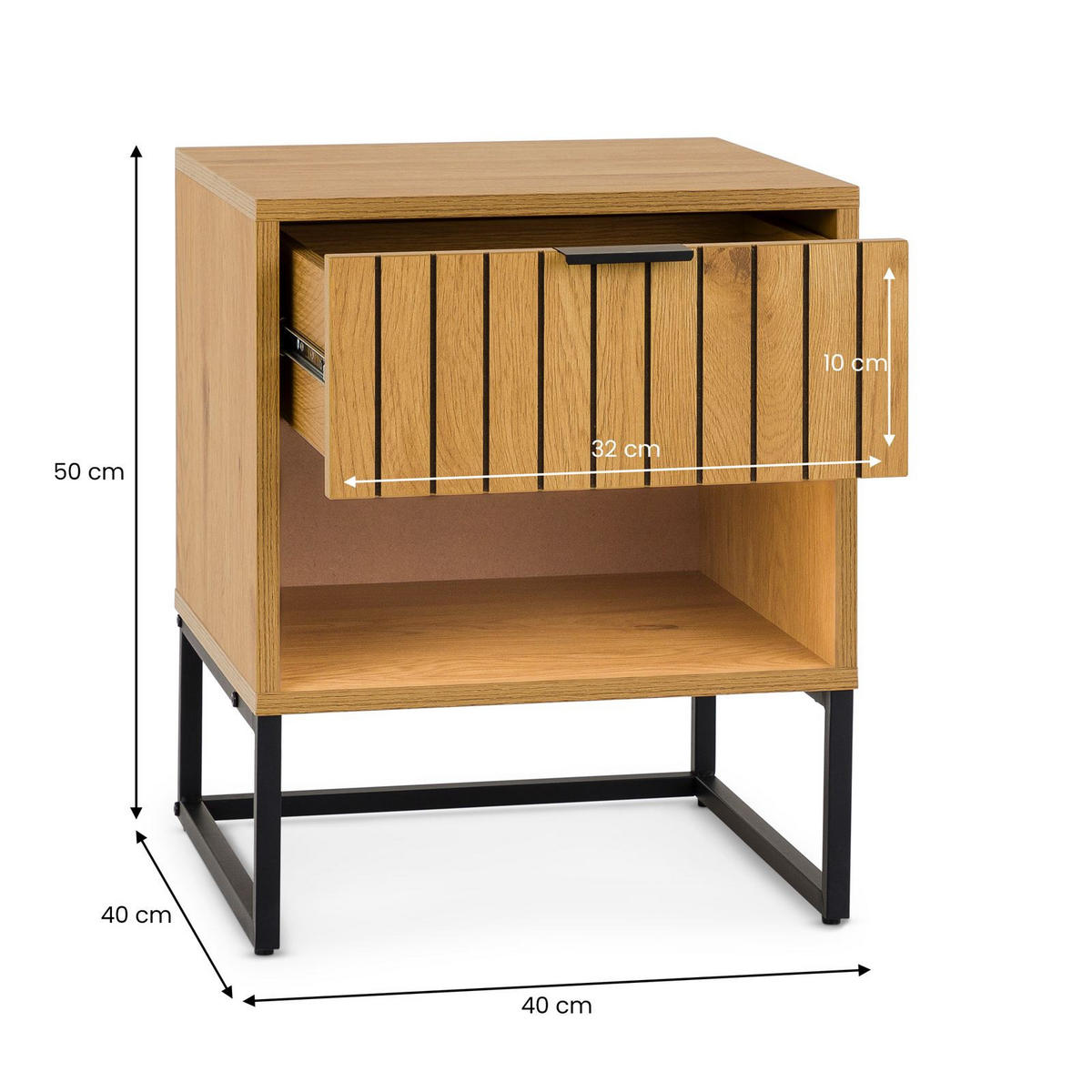 NACHTTISCH MESTO - Schwarz, Holzwerkstoff (40/50/40cm) - IDIMEX