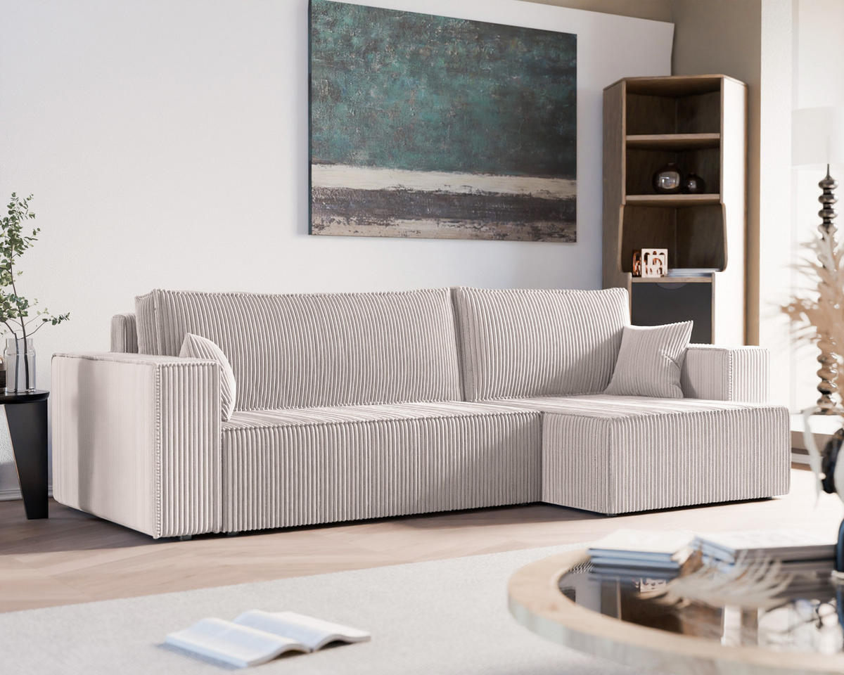 ECKSOFA mit Schlaffunktion und Bettkasten, Beige - Beige, Holzwerkstoff/Textil (145/276cm) - Idohome