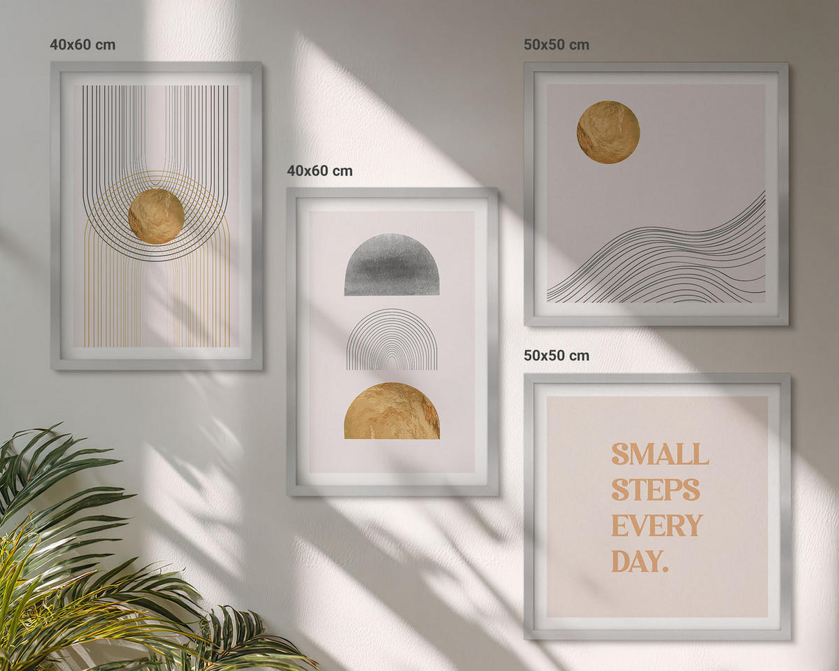 BILDER SET 4er Set - 50x50 cm & 40x60 cm Silberner Rahmen - Abstrakte geometrische Formen - Silberfarben, Kunststoff (50/50cm) - TULUP
