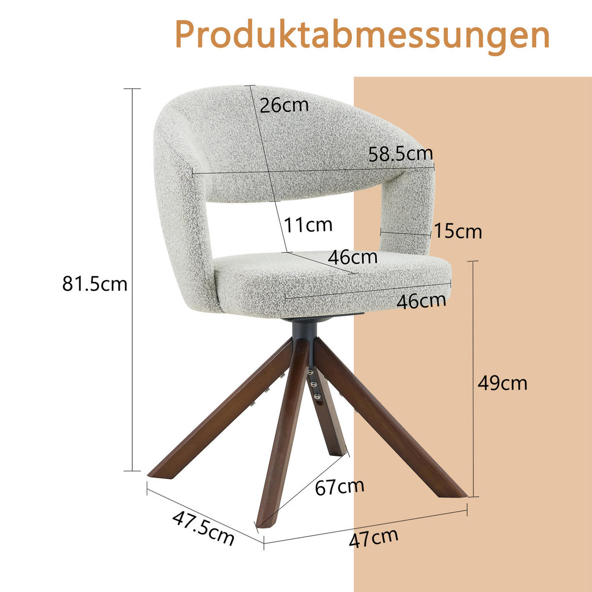 DREHSTUHL 2er-Set 360° drehbar Strukturstoff Hellgrau - Dunkelgrau, Holz (47.5/81.5/47cm) - Meubliv