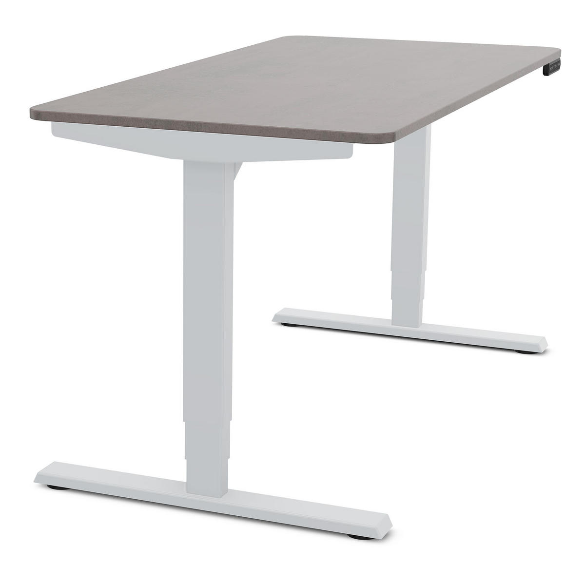 SCHREIBTISCH Elektrisch höhenverstellbarer Schreibtisch Y-Line Curved Sichtbeton Anthrazit Weißaluminium 140/70/62-127cm - Schieferfarben/Weiß Hochglanz, Holzwerkstoff/Metall (70/140/127cm) - ASSMANN