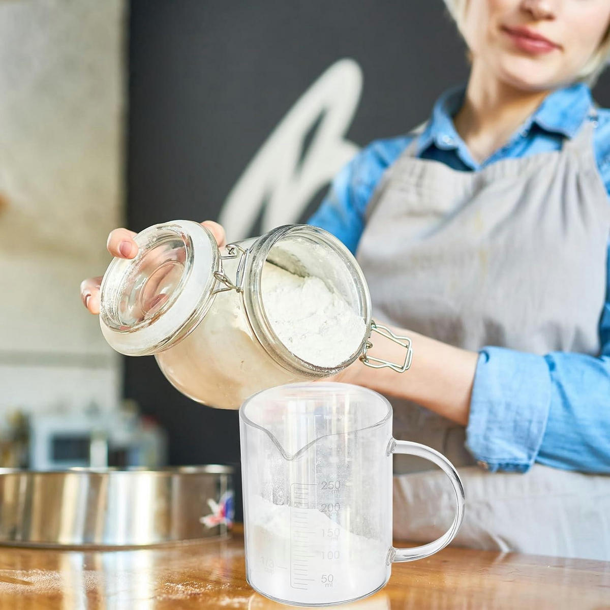 MESSBECHER Glas 350ml mit Skala und Deckel - Weiß, Glas (0.35L)