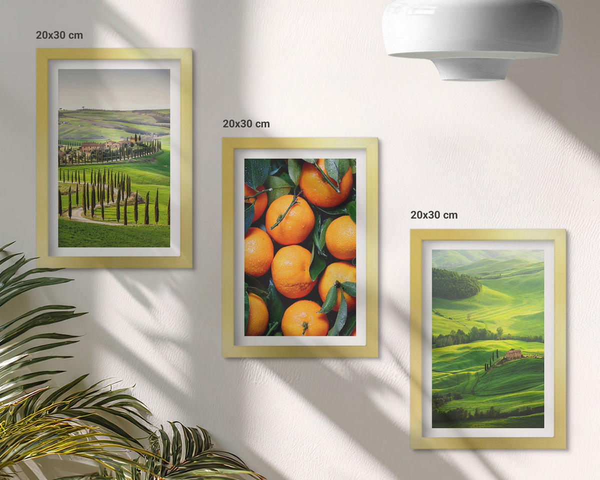 BILDER SET 3er Set - 20x30 cm Goldrahmen - Italienische Landschaft mit Orangen - Goldfarben, Kunststoff (20/30cm) - TULUP