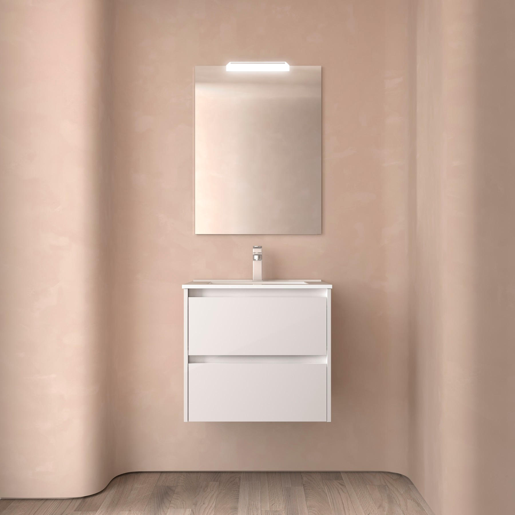 BADEZIMMERMÖBEL NOJA 700 2 Schubladen WHITE GLOSS + Waschtisch + Spiegel - Weiß Hochglanz/Schwarz, Metall (45/54/70cm) - Salgar