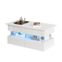 COUCHTISCH 100/50/46 cm in Weiß mit höhenverstellbarer Platte und LED-Beleuchtung - Weiß, Holzwerkstoff (120/50/46cm) - Flora Grace