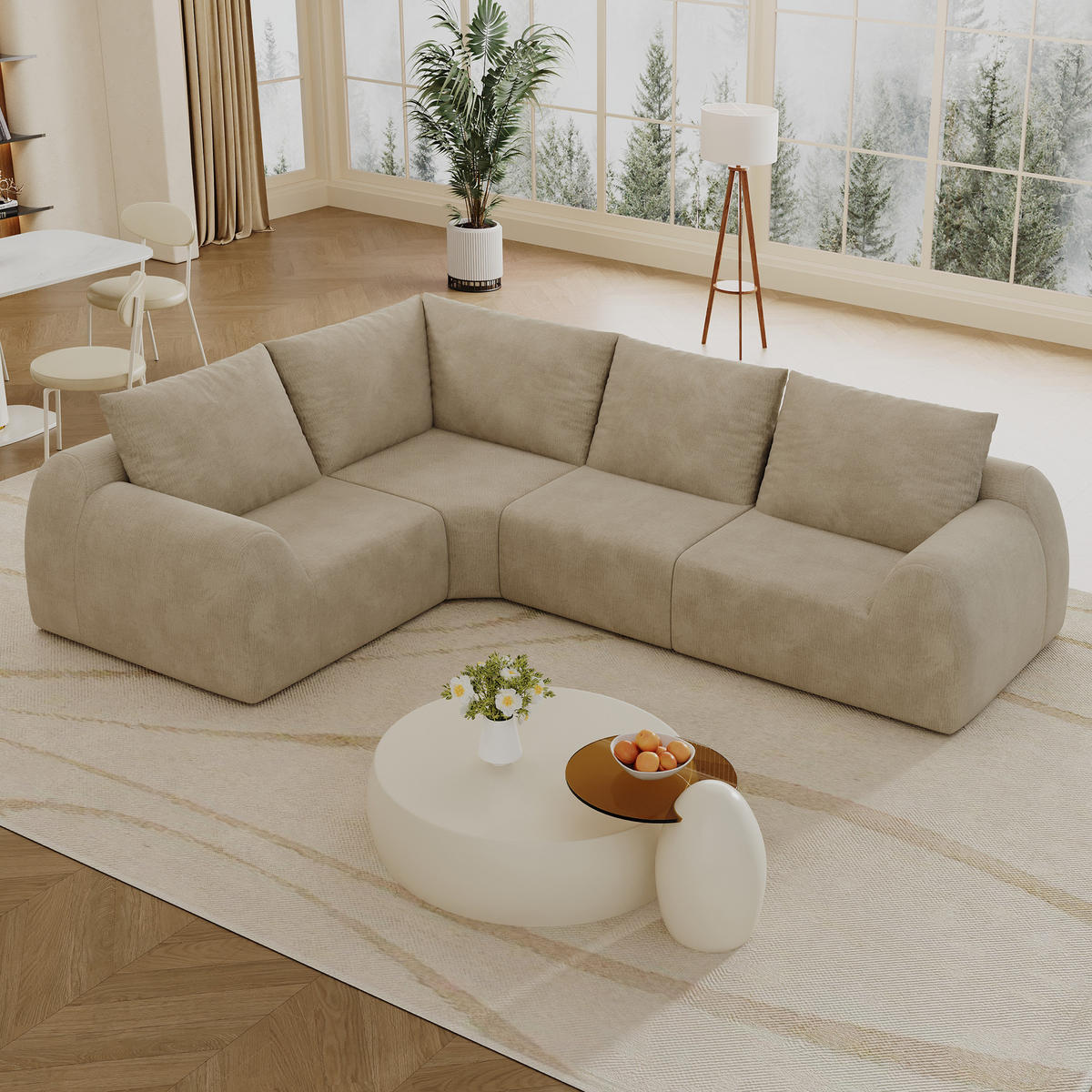 ECKSOFA 367/200/85 cm Khaki Chenille - Sandfarben/Graubraun, Textil (367/200cm) - Oxeza