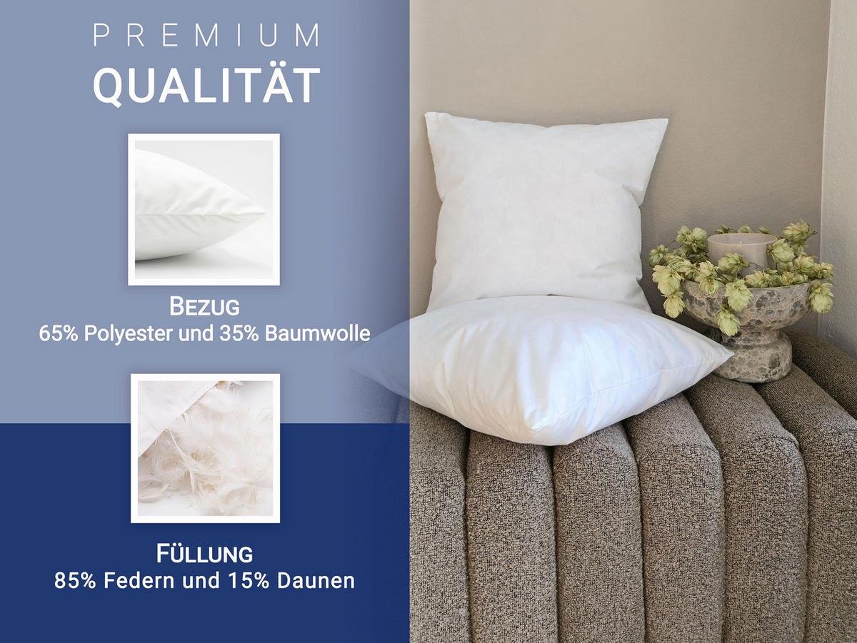 KISSEN, 2er-Set, 40x40 cm, 85% Federn, 15% Daune - Weiß, Kunststoff (40/40cm) - Zollner