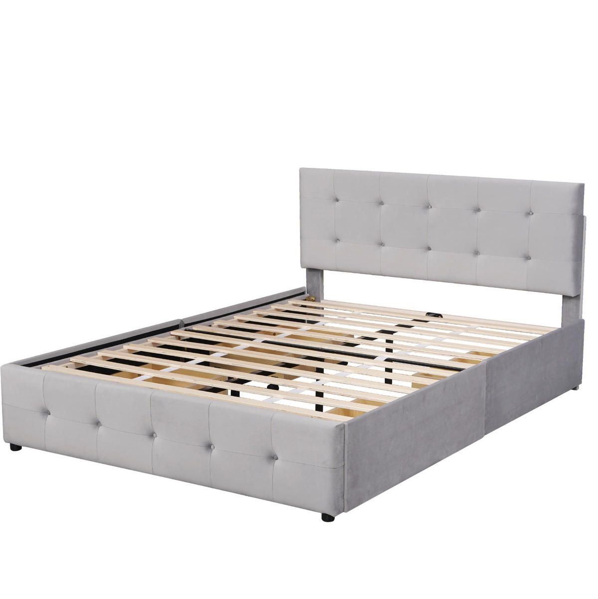 POLSTERBETT 140/200 cm grau mit Schubladen und Lattenrost - Grau, Textil (140/200cm) - OKWISH