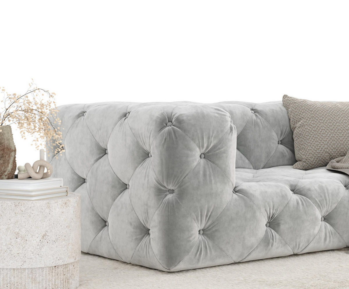 2-SITZER-SOFA Cosimo Hellgrau Samtstoff - Hellgrau/Schwarz, Holz/Holzwerkstoff (193/71/100cm) - Maison de Reve