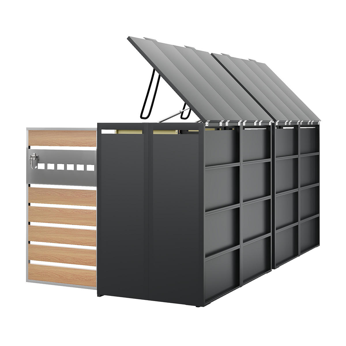 MÜLLTONNENBOX Zwei Türen Holzmaserung/Grau - Braun, Metall (132/118.5/80cm) - ComfortXL