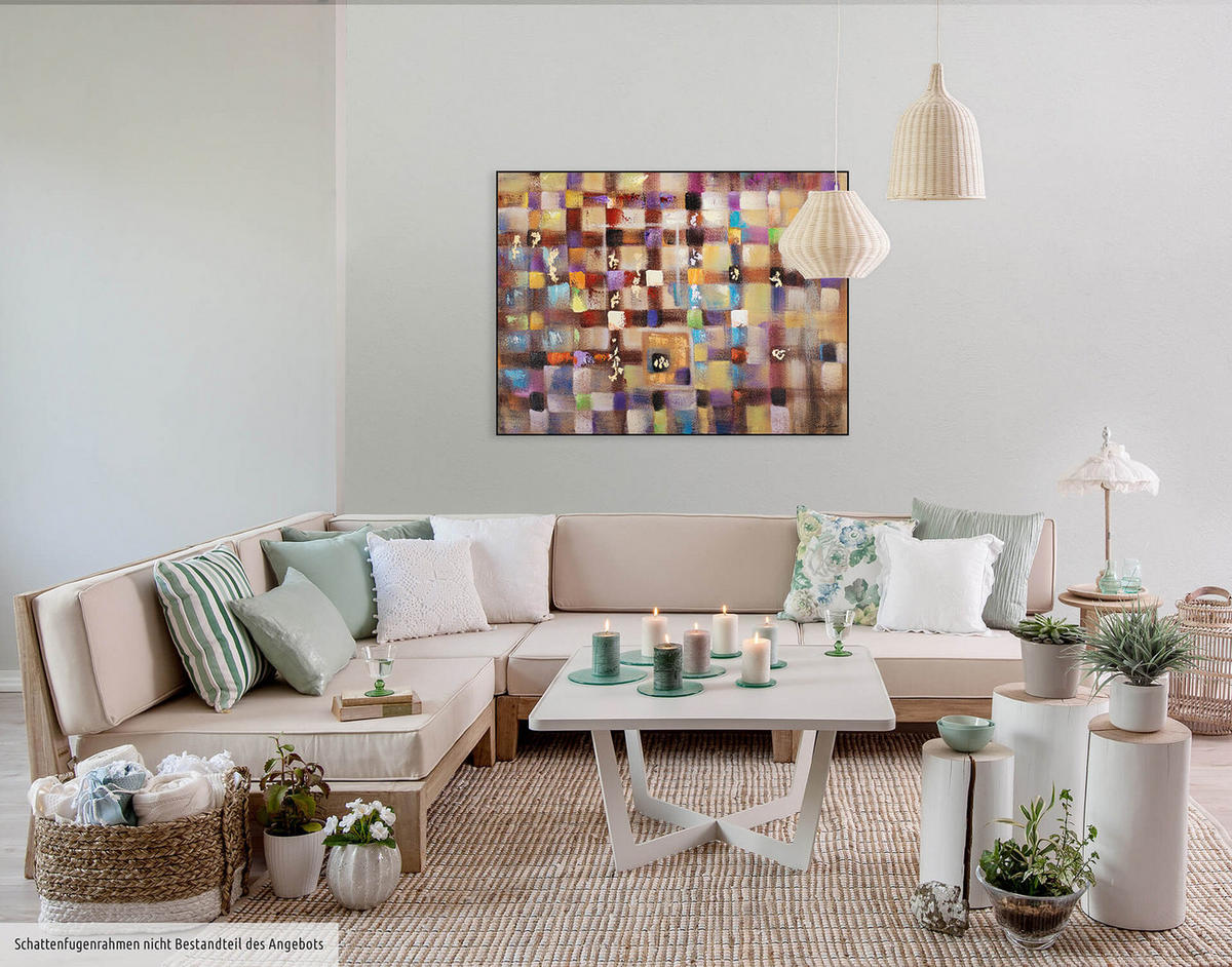 RUČNE MAĽOVANÝ AKRYLOVÝ OBRAZ 100/75 cm, viacfarebný, abstraktný geometrický motív - viacfarebná, drevo/textil (100/75cm) - KUNSTLOFT