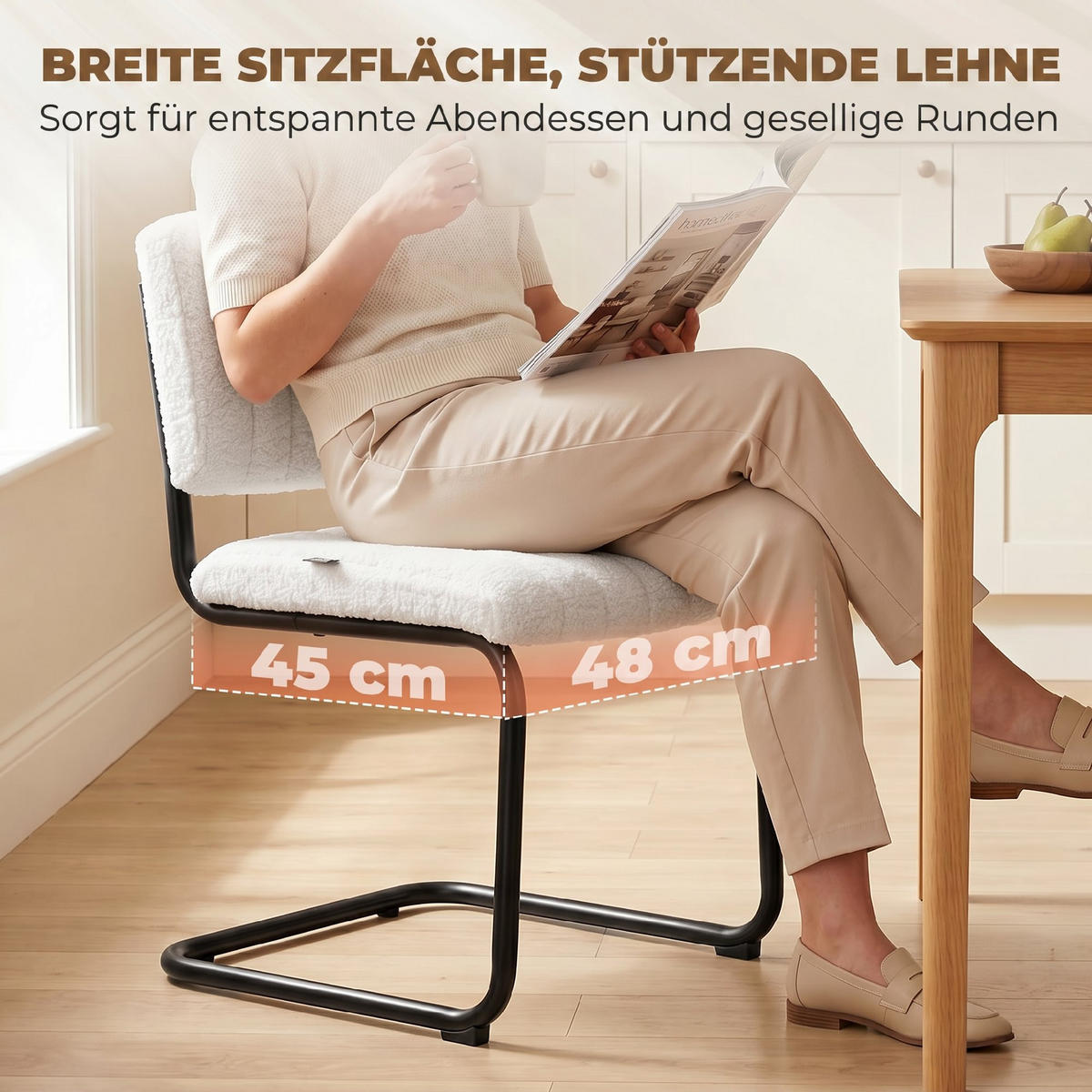 ESSZIMMERSTÜHLE 2er Set Polyester Cremeweiß - Creme/Schwarz, Textil/Metall (48/76/55cm) - HOMCOM