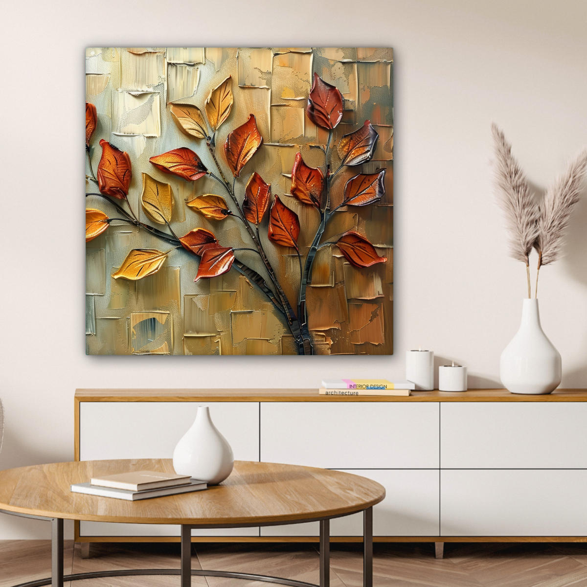 LEINWANDBILD Baum - Abstrakt - Natur - Kunst Deko Groß 90x90 cm - Goldfarben, Textil (90/90cm) - MuchoWow
