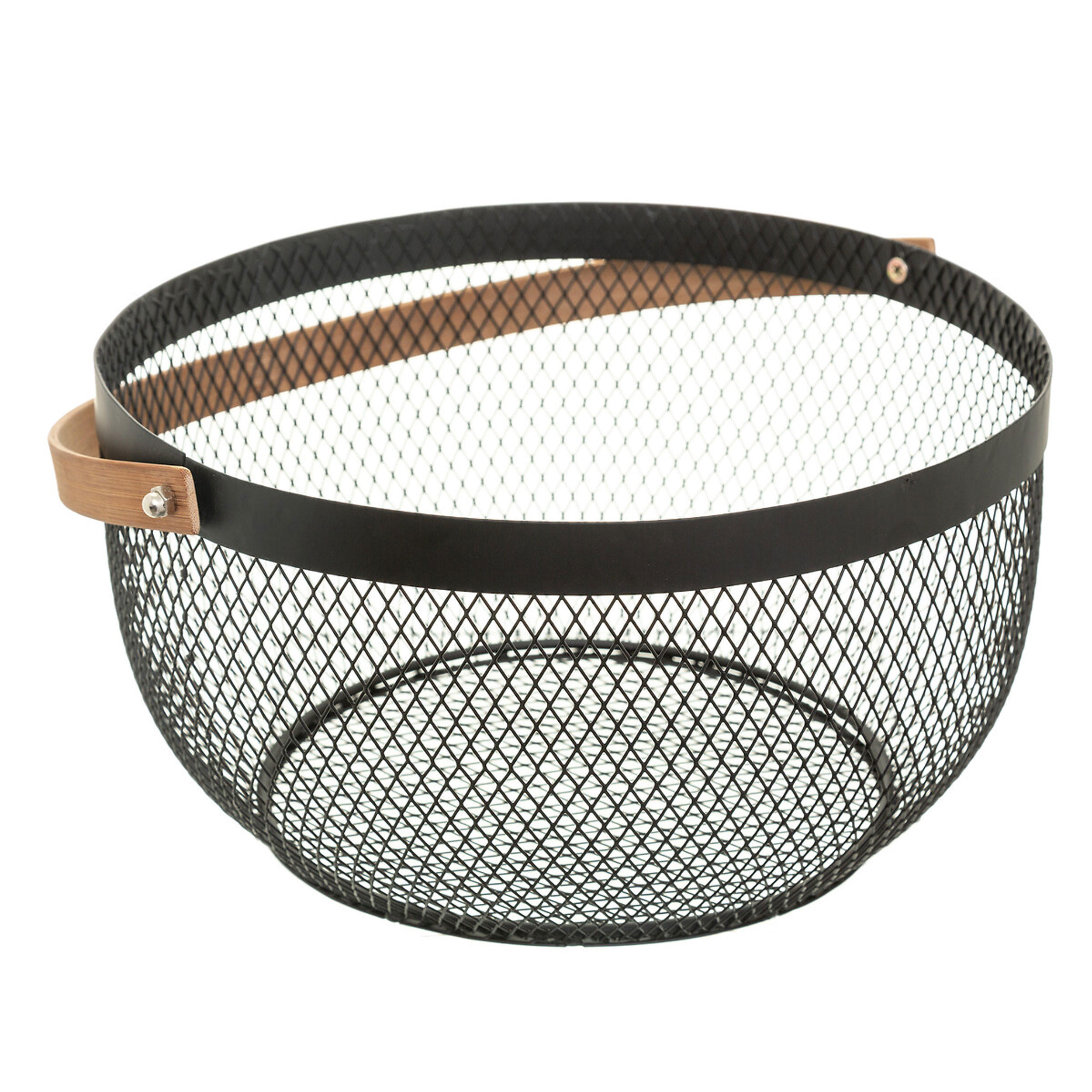 AUFBEWAHRUNGSKORB Mesh, mit Tragegriff, Metall, Bambus, 29 cm - Silberfarben, Metall (26.5/14.5/26.5cm) - 5five Simply Smart