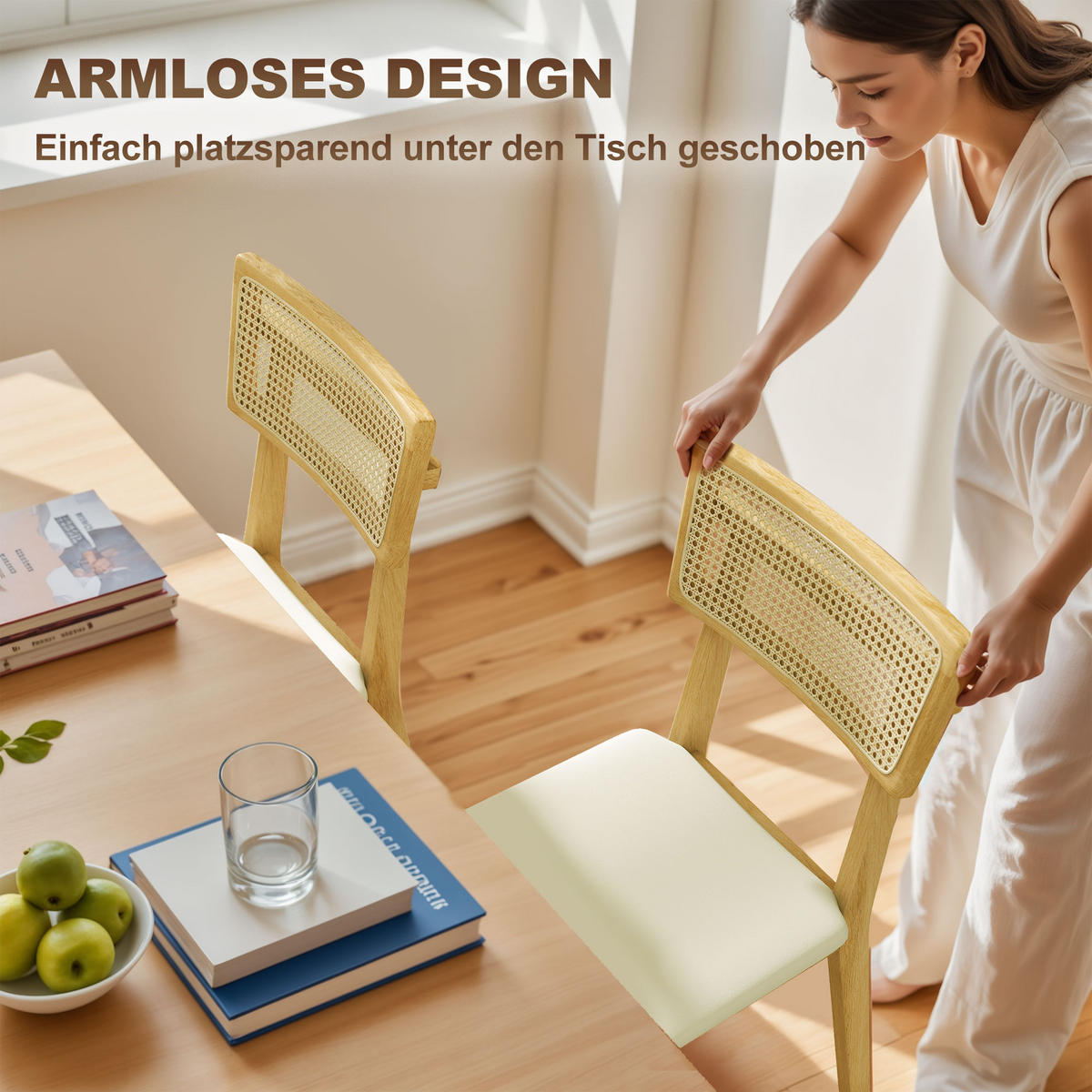 ESSZIMMERSTUHL Küchenstuhl mit Rückenlehne, Polsterstuhl mit Holzbeine, Natur - Creme/Naturfarben, Holz/Kunststoff (46.5/85/53cm) - HOMCOM