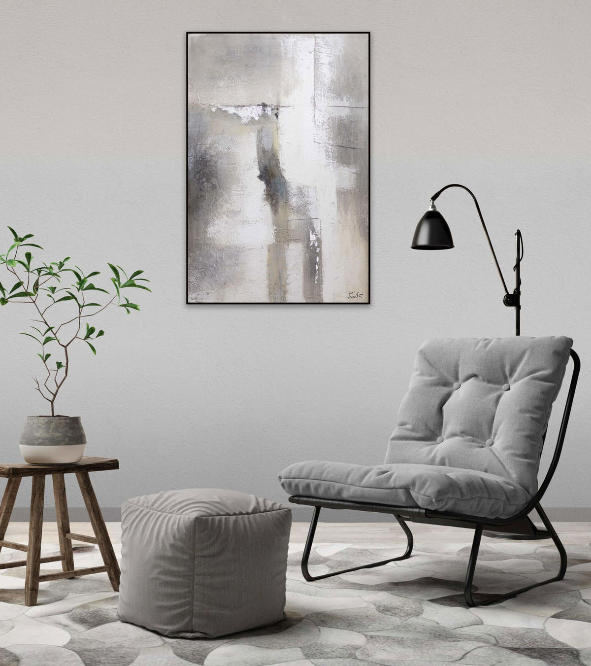 ACRYLBILD HANDGEMALT 90/60 cm - Beige/Grau, Holz/Textil (90/60cm) - KUNSTLOFT