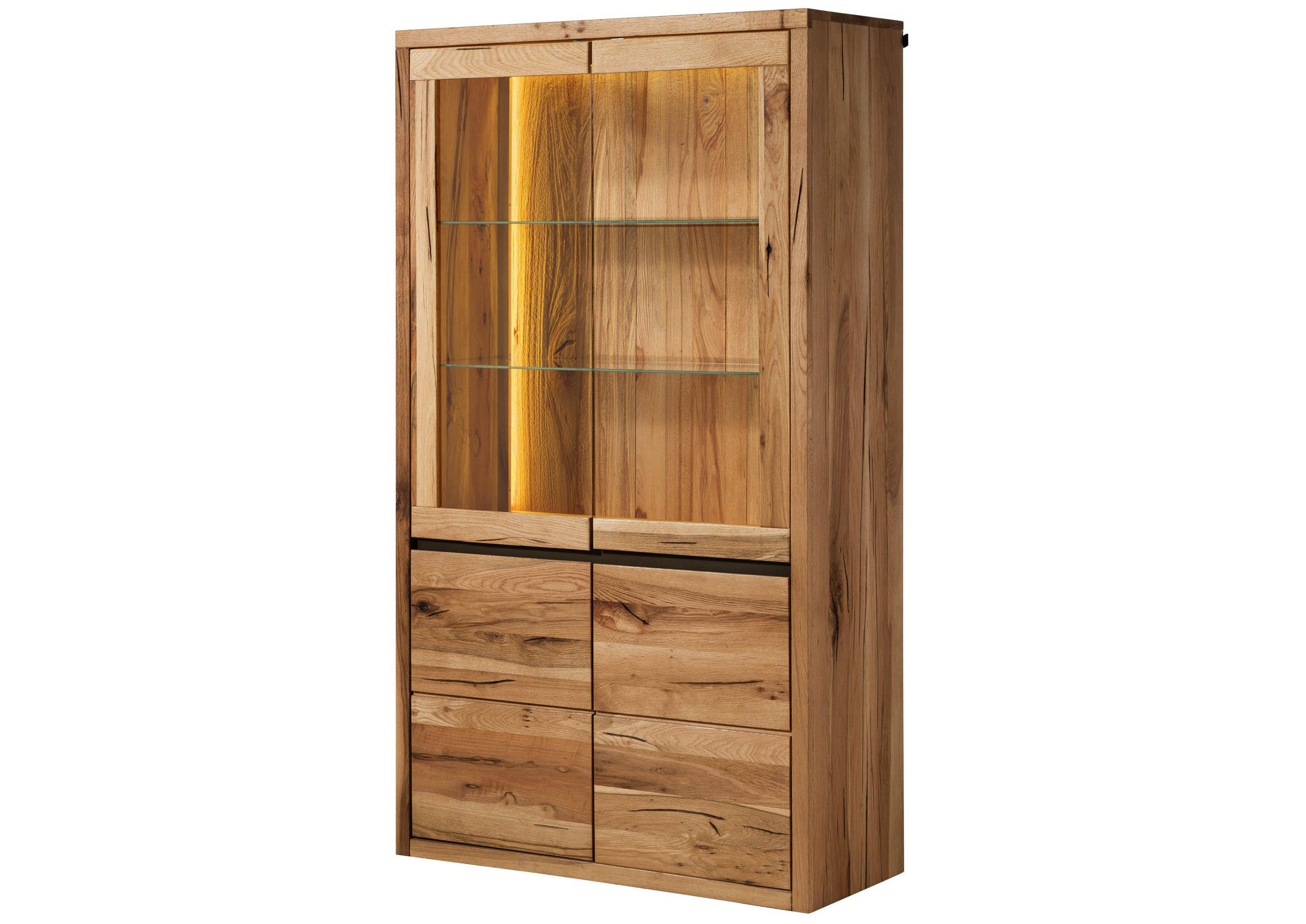 VITRINE Wild-/Zerreiche 105x43x195 natur geölt MONTREUX LUX #115 - Braun, Holz (105/195/43cm) - Massivmoebel24